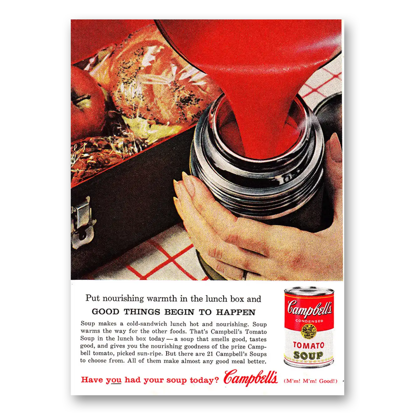 1960 Campbells Tomato Soup Nourishing Warmth in the Lunch Box Vintage Magazine Print Ad