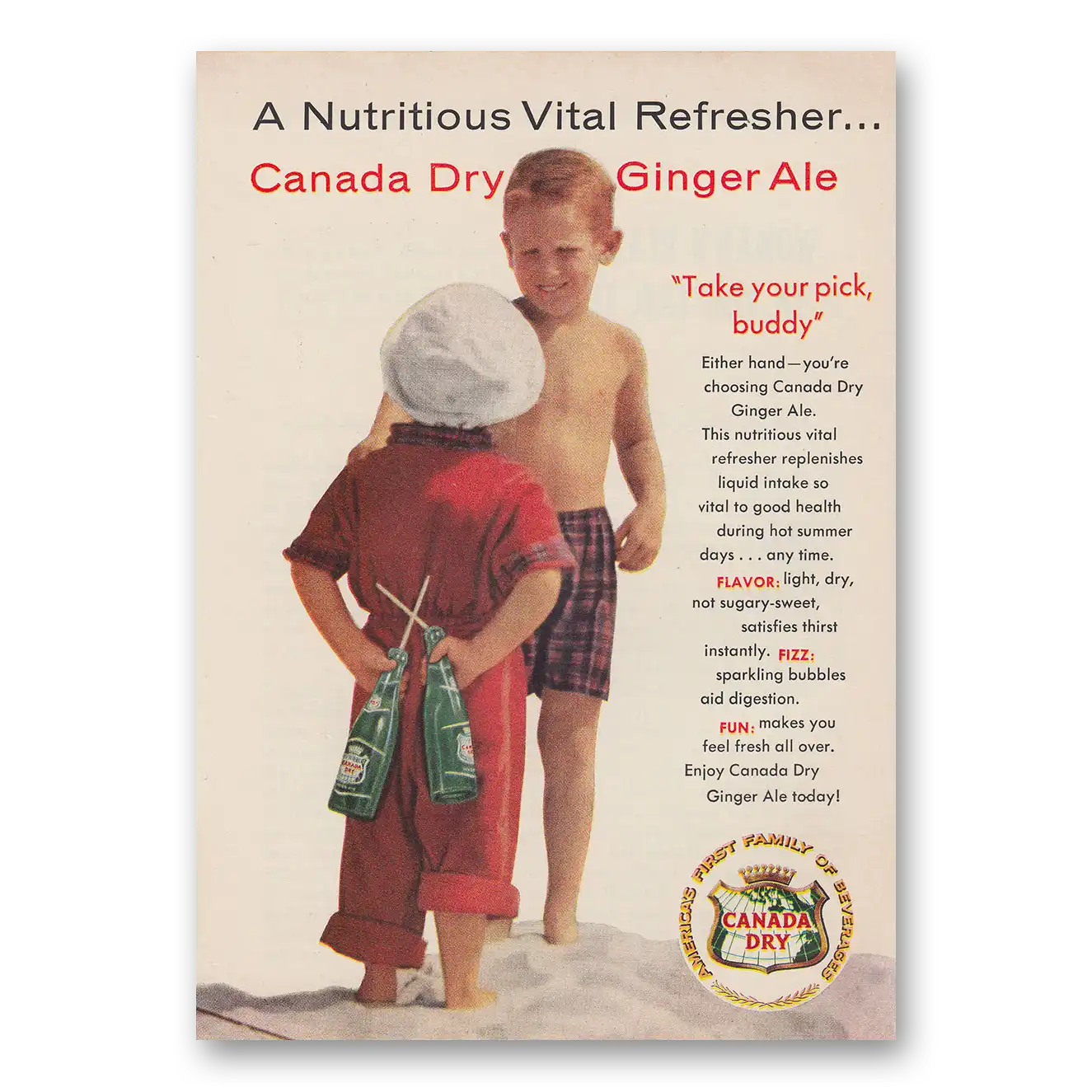 1959 Canada Dry Nutritious Vital Refresher Vintage Magazine Print Ad