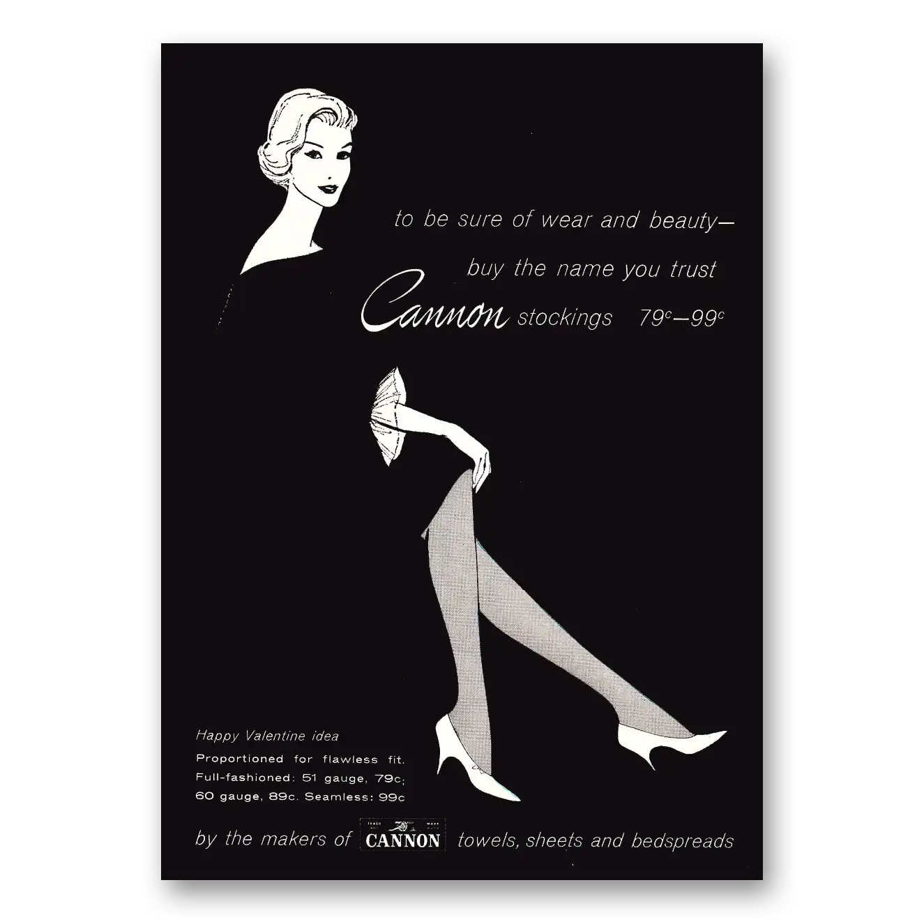 1960 Cannon Stockings Be Sure of Wear and Beauty Vintage Magazine Print Ad