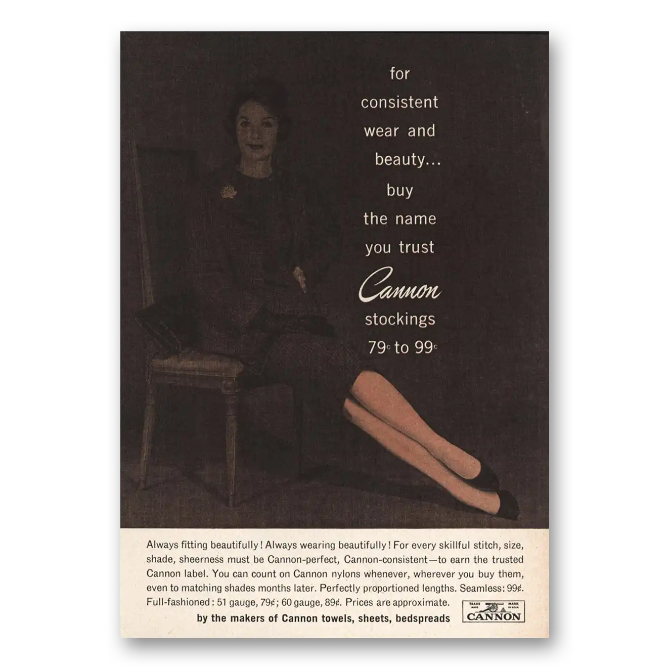 1960 Cannon Stockings Consistent Wear and Beauty Vintage Magazine Print Ad