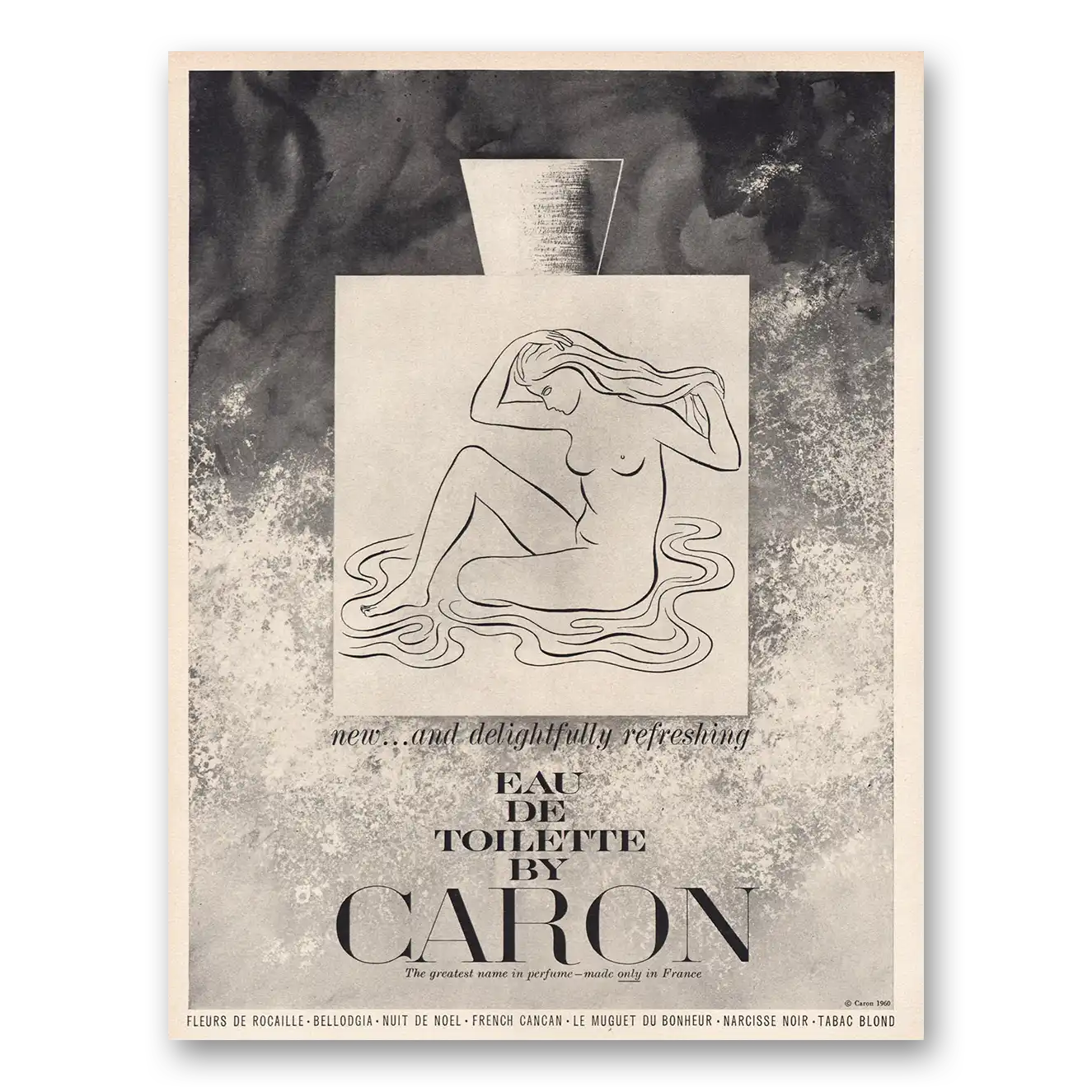 1960 Caron Eau De Toilette Perfume Delightfully Refreshing Vintage Magazine Print Ad