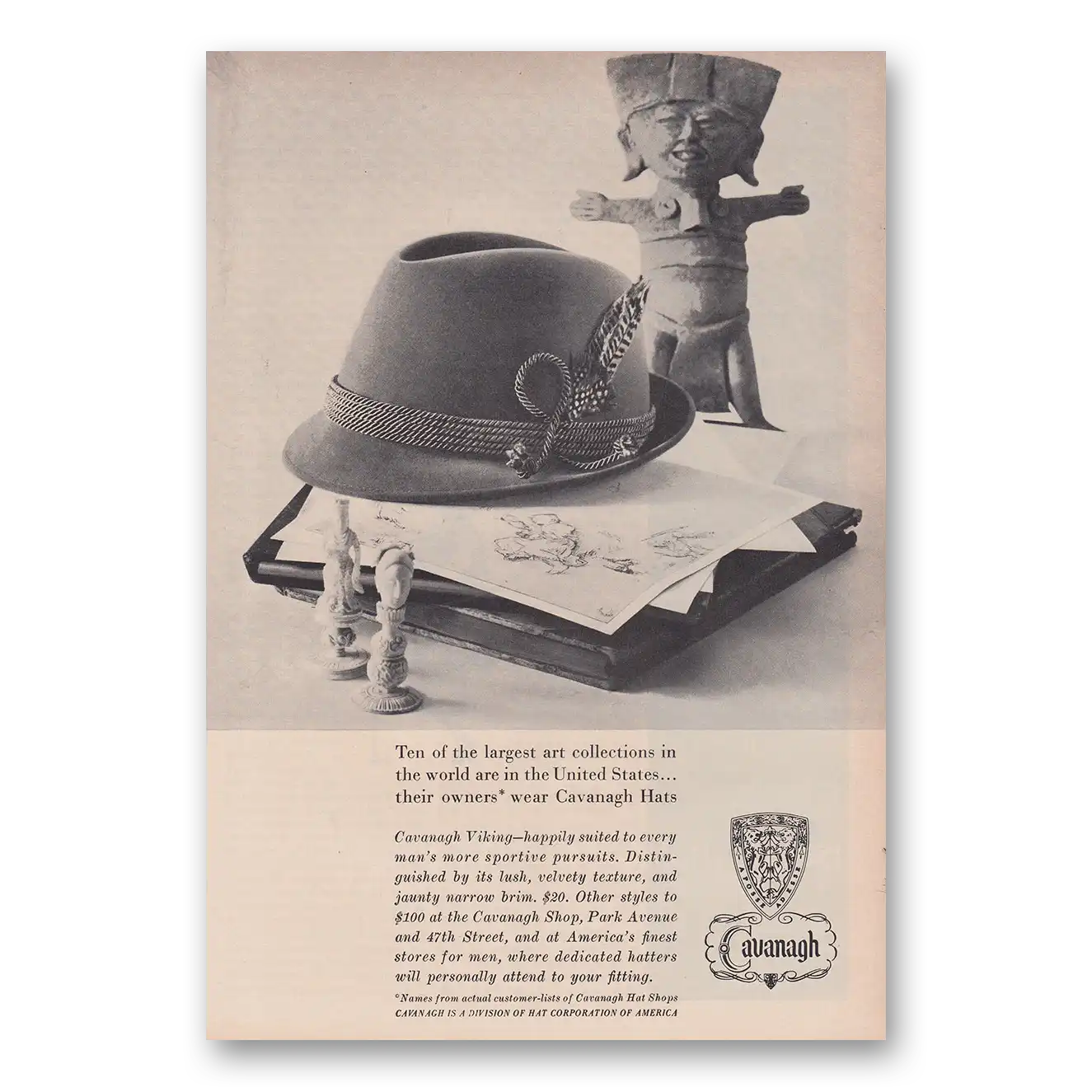 1960 Cavanaugh Hats Ten of the Largest Art Collections Vintage Magazine Print Ad