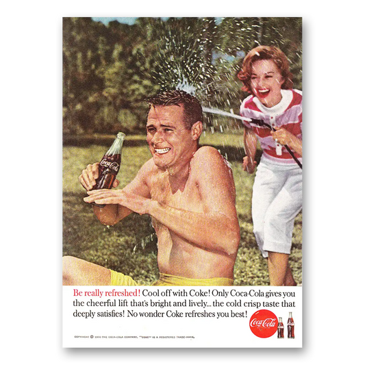 1960 Coca Cola Garden Hose Be Refreshed Vintage Magazine Print Ad