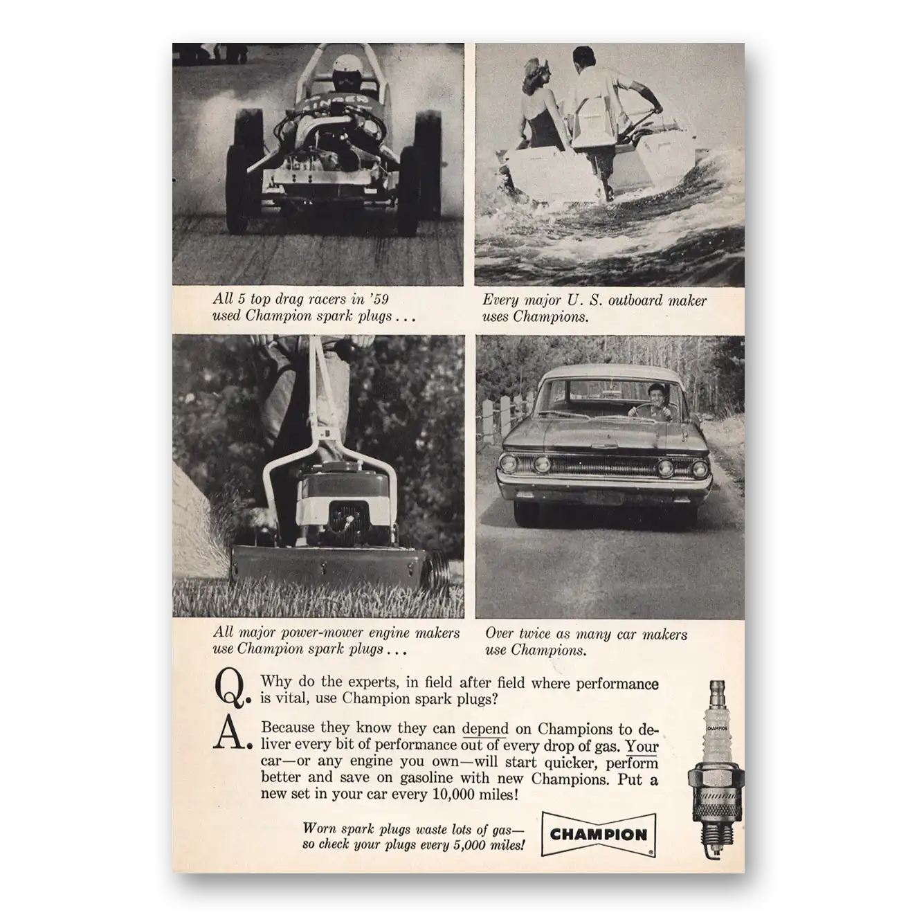 1960 Champion Spark Plugs Top Drag Racers In 59 Vintage Magazine Print Ad