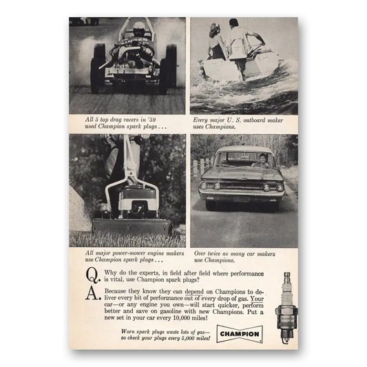 1960 Champion Spark Plugs Top Drag Racers In 59 Vintage Magazine Print Ad