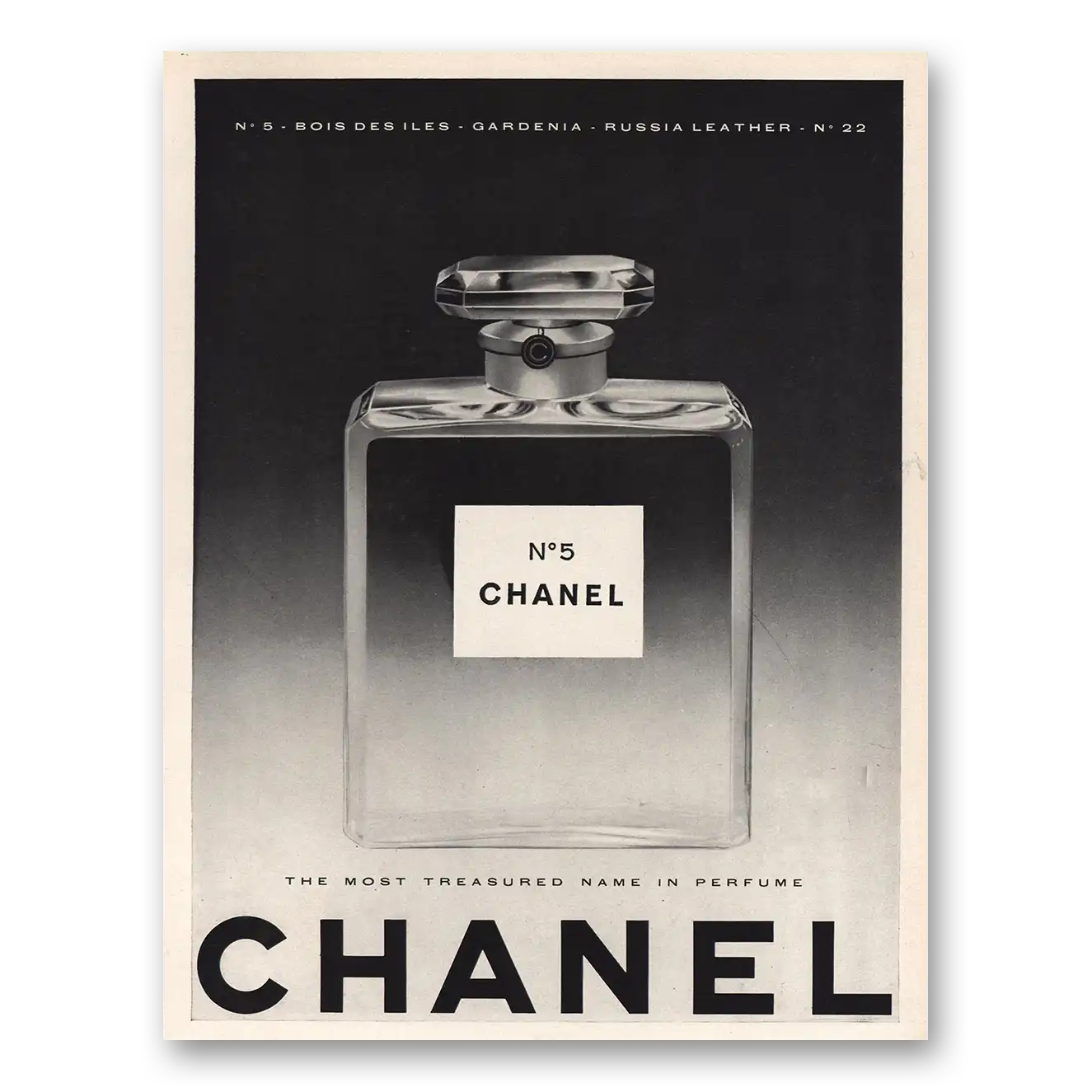 1960 Chanel No 5 Bois Des Iles Gardenia Russia Leather Vintage Magazine Print Ad