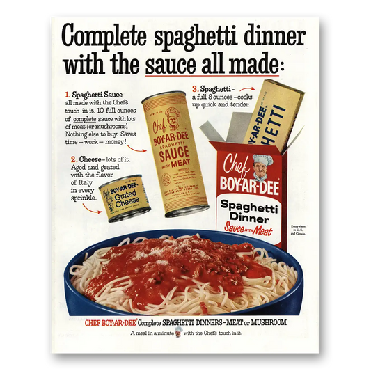 1960 Chef Boy-Ar-Dee Complete Spaghetti Dinner Vintage Magazine Print Ad