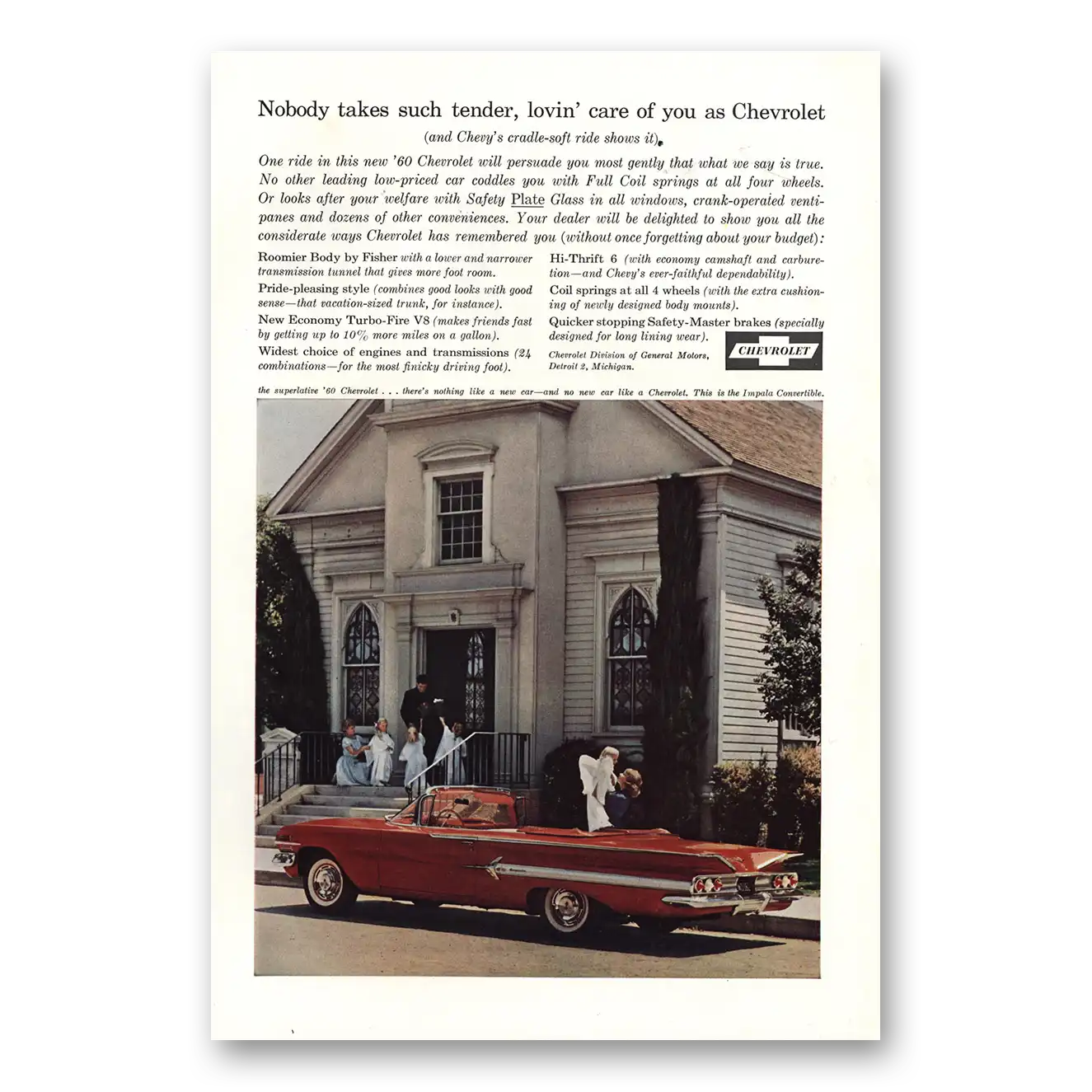 1960 Chevrolet Impala Convertible Nobody Takes Such Tender Lovin Care Vintage Magazine Print Ad