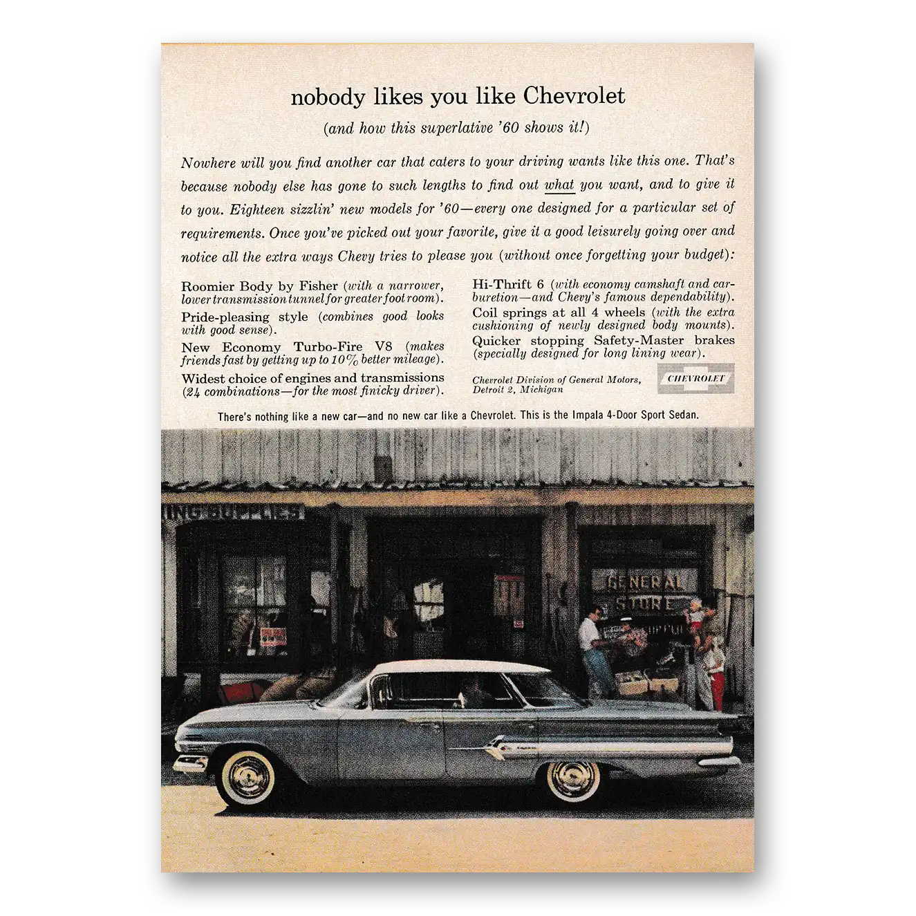 1960 Chevrolet Impala Nobody Likes You Like Chevrolet Vintage Magazine Print Ad