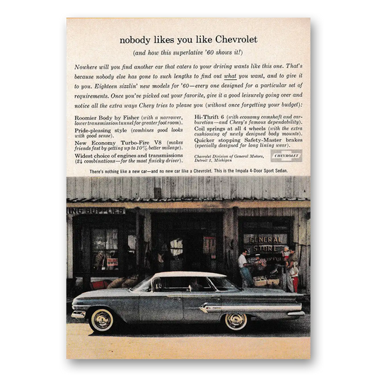 1960 Chevrolet Impala Nobody Likes You Like Chevrolet Vintage Magazine Print Ad