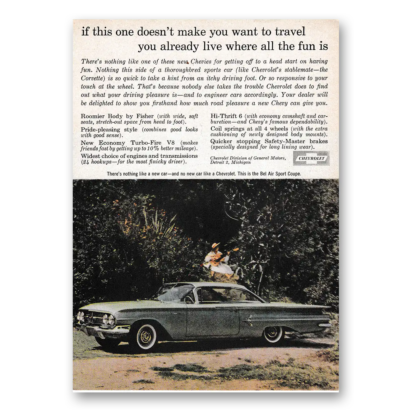 1960 Chevrolet Bel Air This One Doesn't Make You Want to Travel Vintage Magazine Print Ad