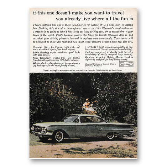 1960 Chevrolet Bel Air This One Doesn't Make You Want to Travel Vintage Magazine Print Ad