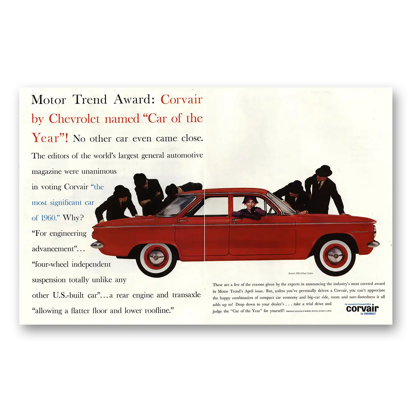 1960 Chevrolet Corvair Motor Trend Award Vintage Magazine Print Ad