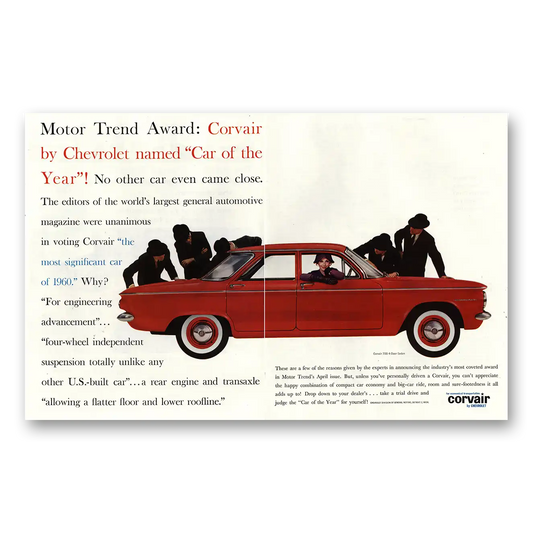 1960 Chevrolet Corvair Motor Trend Award Vintage Magazine Print Ad