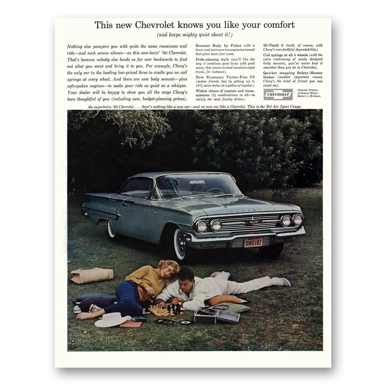 1960 Chevrolet Bel Air Knows You Like Your Comfort Vintage Magazine Print Ad