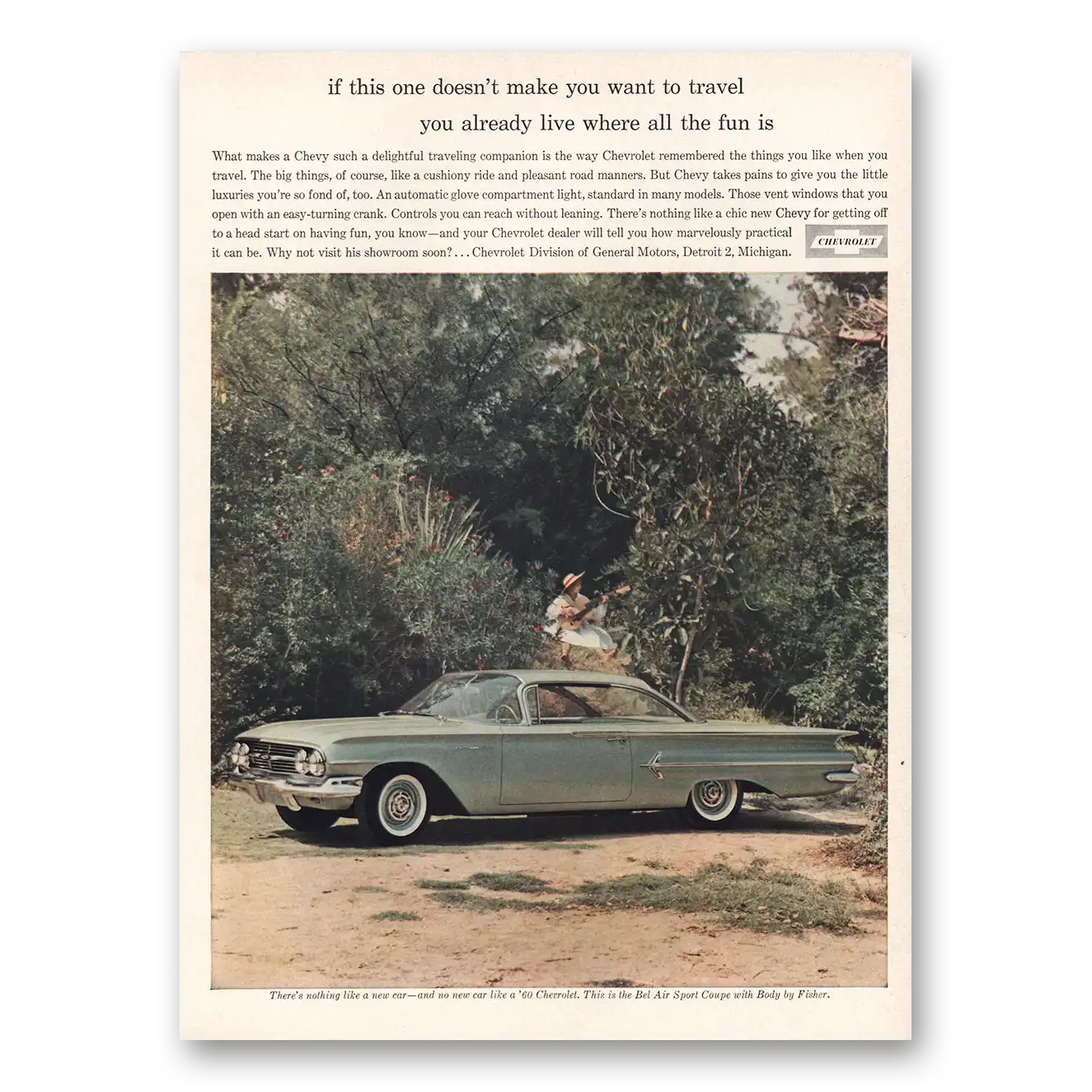 1960 Chevrolet Bel Air Make You Want to Travel Vintage Magazine Print Ad