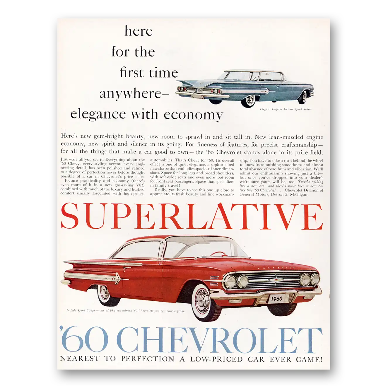 1959 Chevrolet Impala Superlative First Time Anywhere Vintage Magazine Print Ad