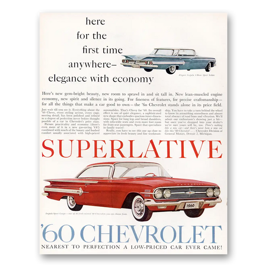 1959 Chevrolet Impala Superlative First Time Anywhere Vintage Magazine Print Ad