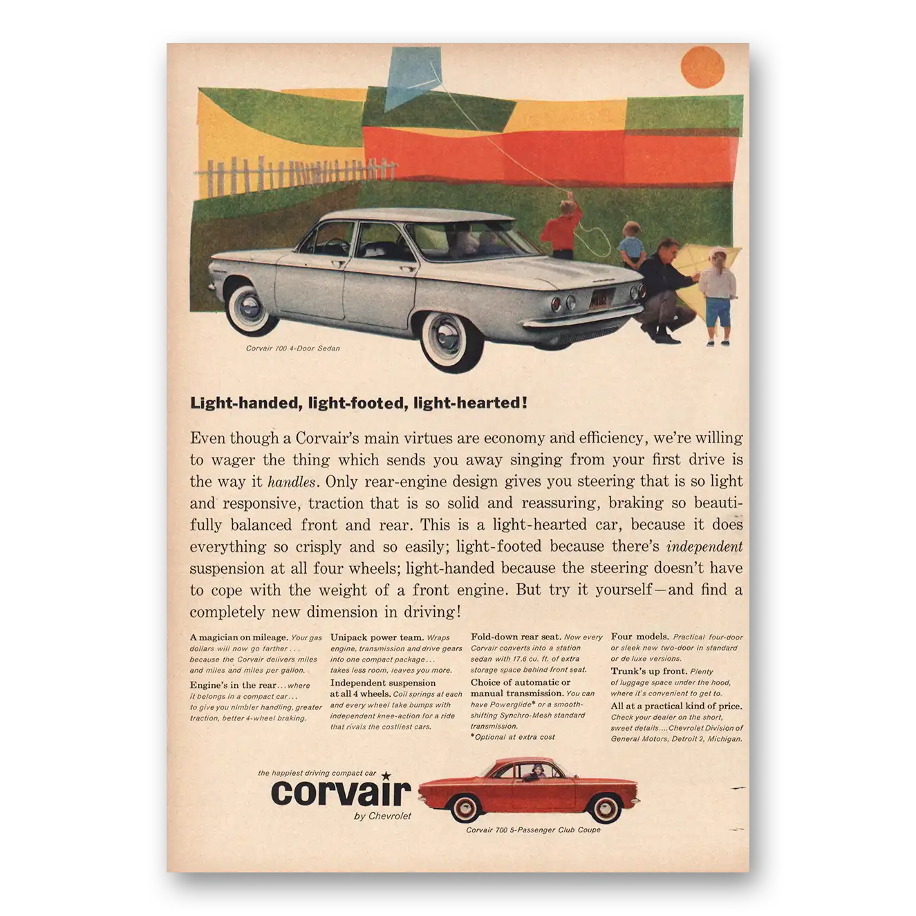 1960 Chevrolet Corvair Light Handed Footed Hearted Vintage Magazine Print Ad