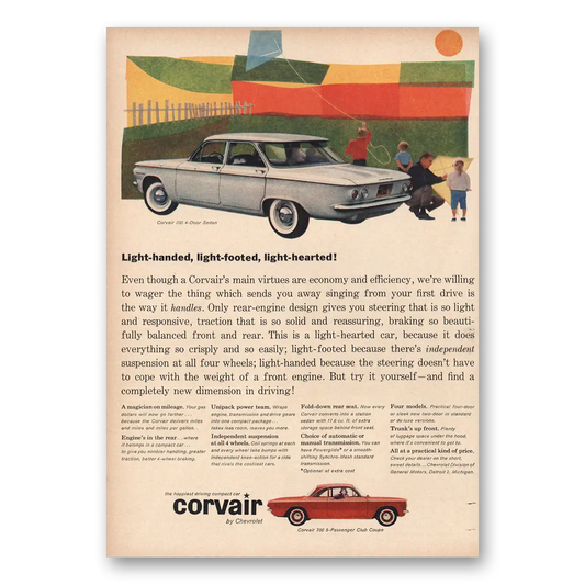 1960 Chevrolet Corvair Light Handed Footed Hearted Vintage Magazine Print Ad