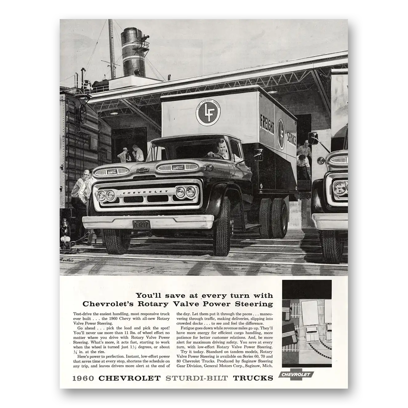 1960 Chevrolet Trucks Sturdi Bilt Trucks Rotary Valve Power Steering Vintage Magazine Print Ad