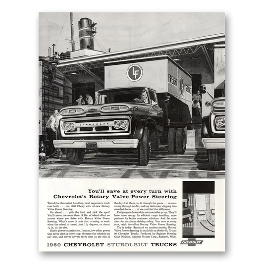 1960 Chevrolet Trucks Sturdi Bilt Trucks Rotary Valve Power Steering Vintage Magazine Print Ad