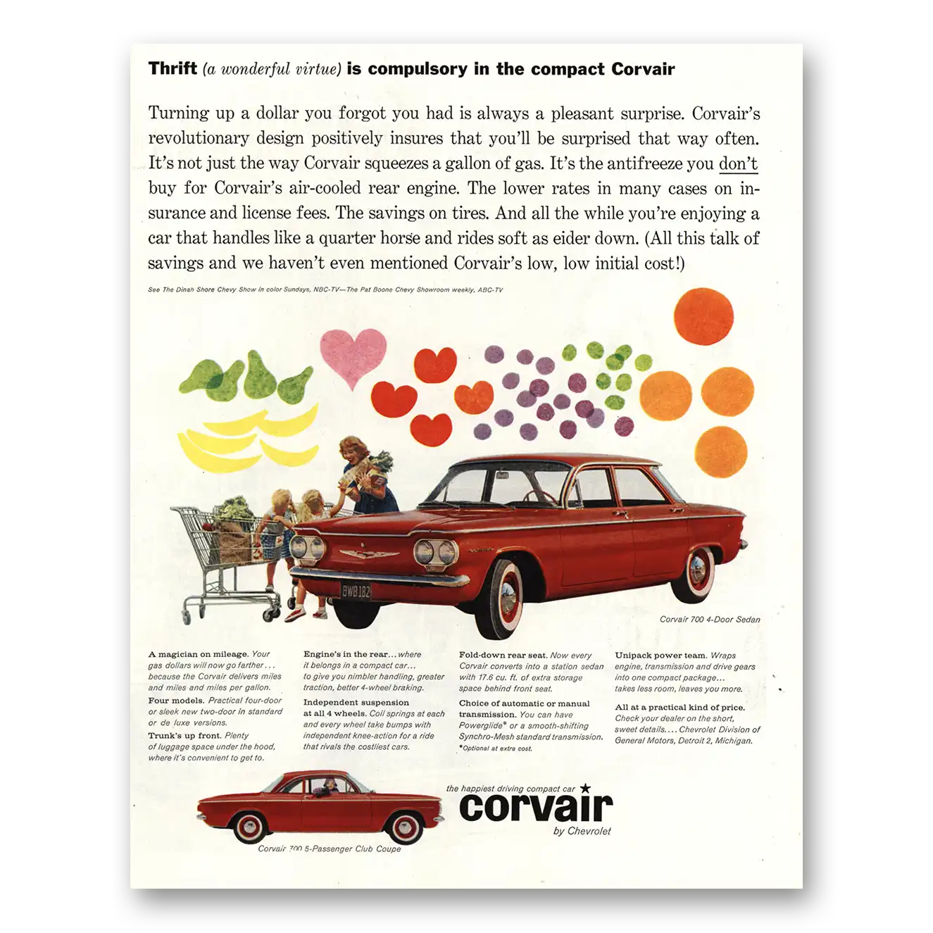 1960 Chevrolet Corvair Thrift Wonderful Virtue Compulsory Vintage Magazine Print Ad