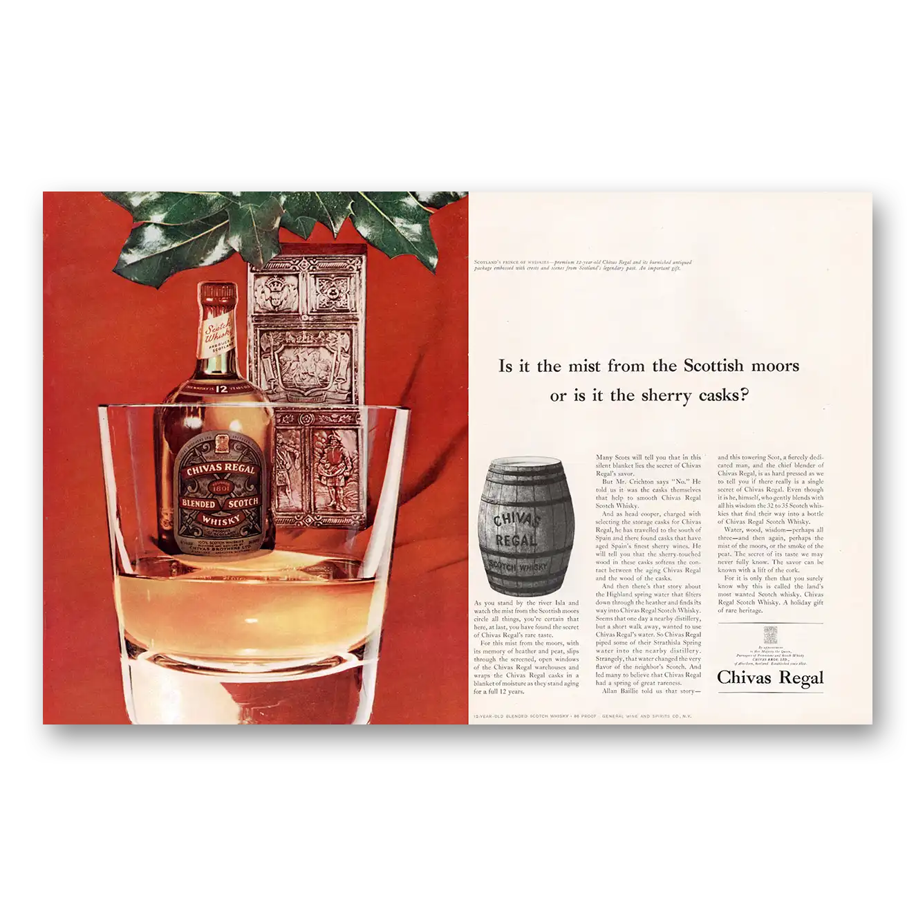 1960 Chivas Regal Mist From the Scottish Moors Vintage Magazine Print Ad