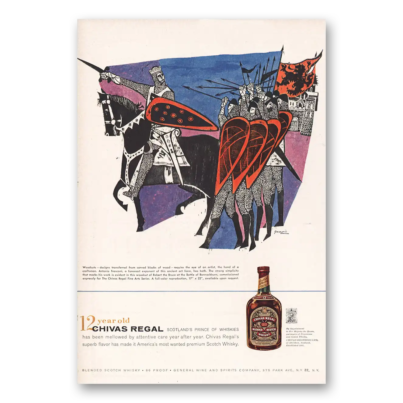 1960 Chivas Regal Woodcuts Antonio Frasconi Vintage Magazine Print Ad