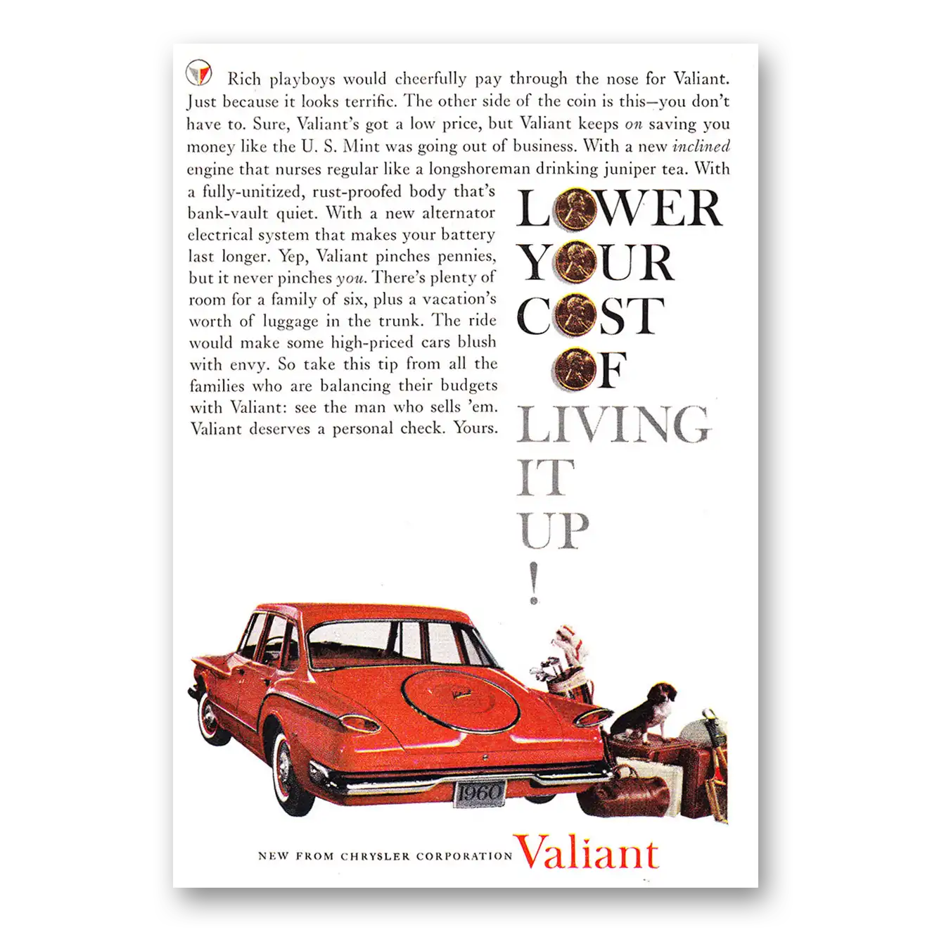 1960 Plymouth Valiant Lower Your Cost of Living It Up Vintage Magazine Print Ad