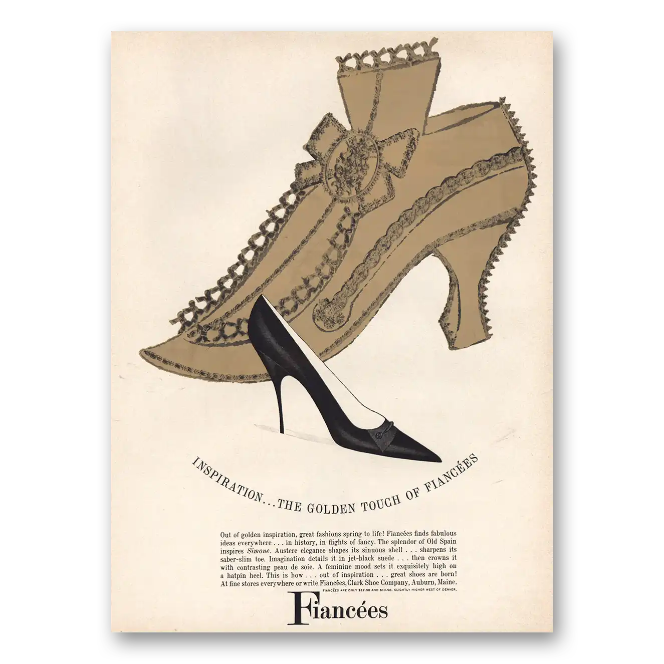 1960 Clarks Shoes Golden Touch of Fiancees Vintage Magazine Print Ad