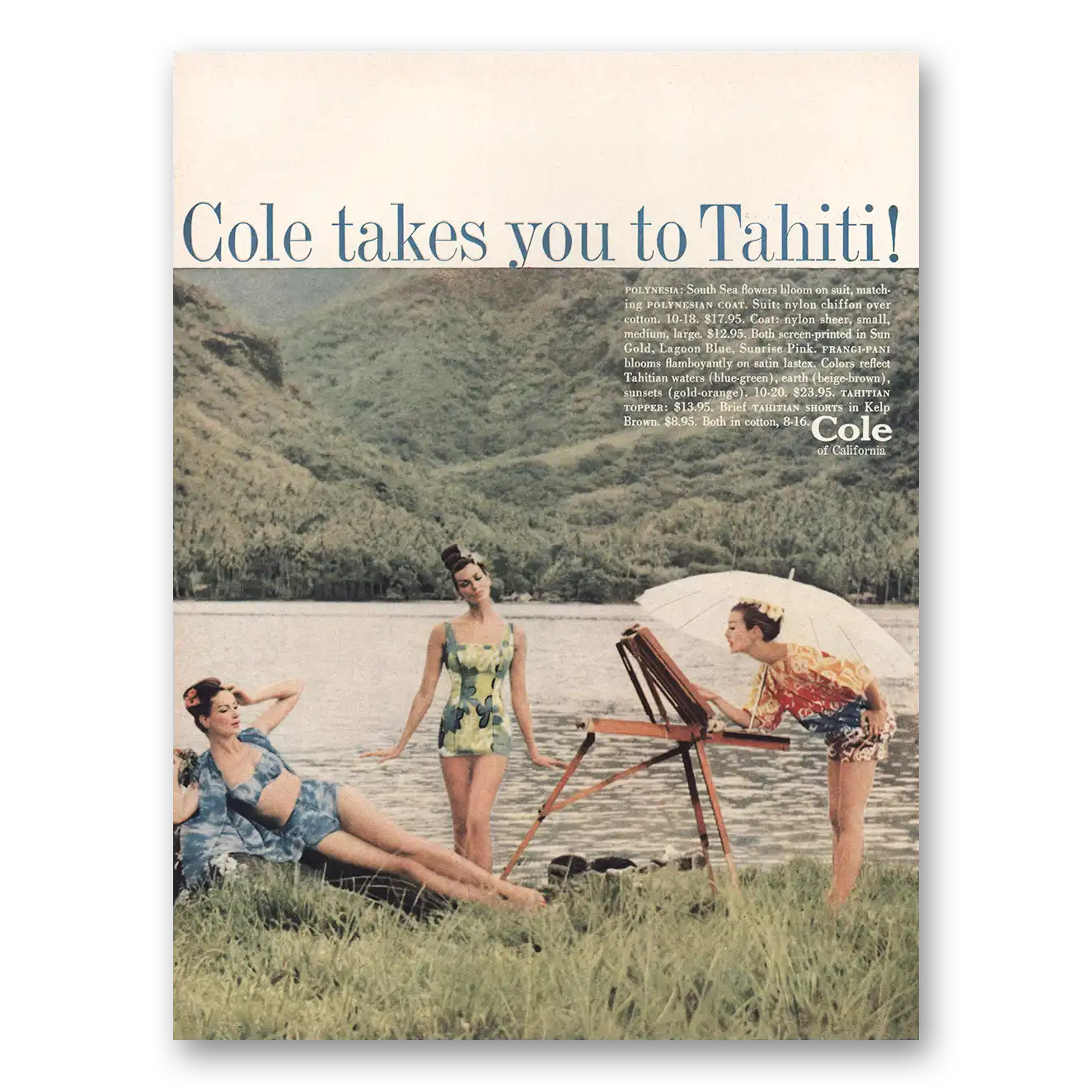 1960 Cole of California Takes You to Tahiti Vintage Magazine Print Ad