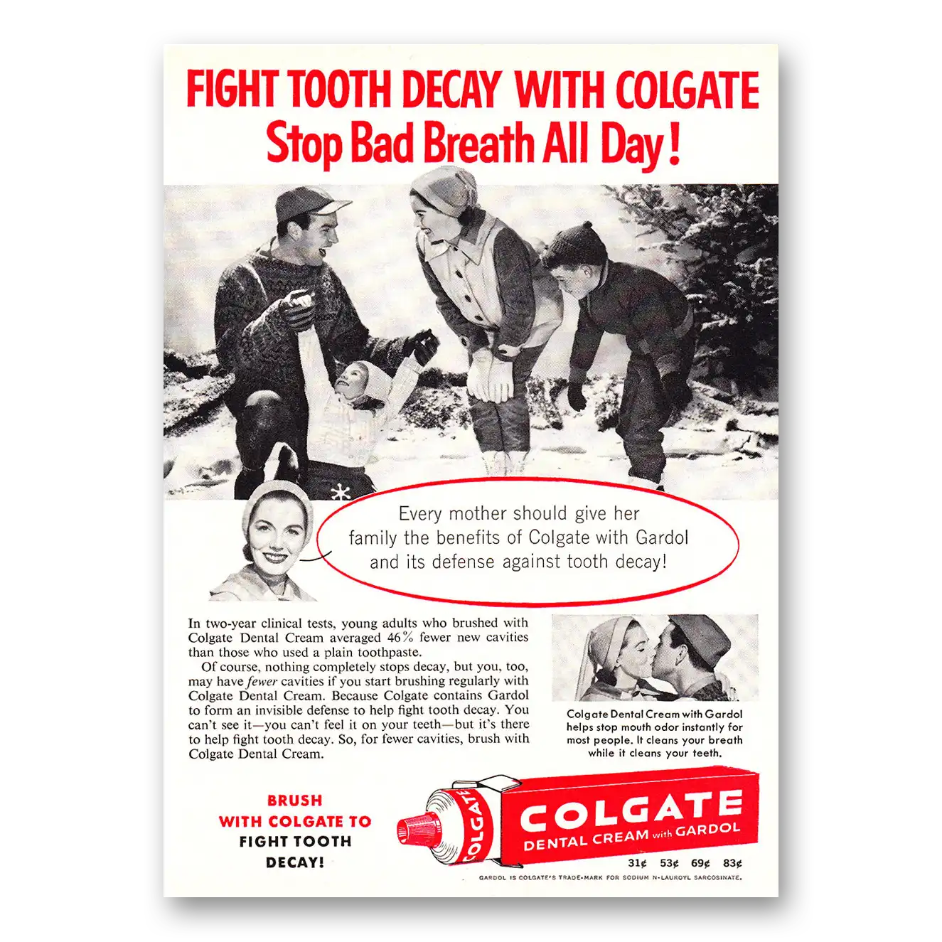 1960 Colgate Dental Cream Stop Bad Breath All Day Vintage Magazine Print Ad