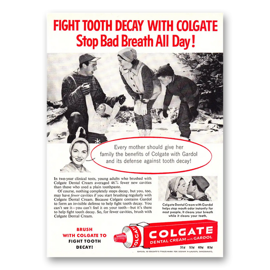 1960 Colgate Dental Cream Stop Bad Breath All Day Vintage Magazine Print Ad