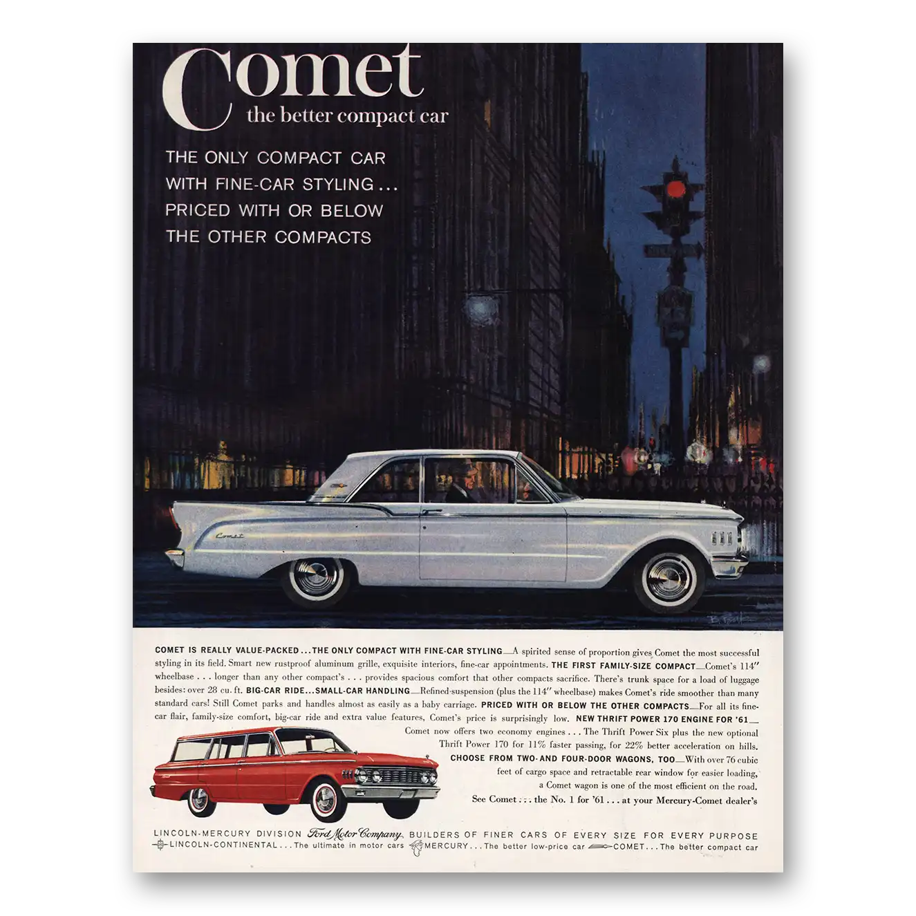 1960 Mercury Comet Compact Car With Fine Car Styling Vintage Magazine Print Ad