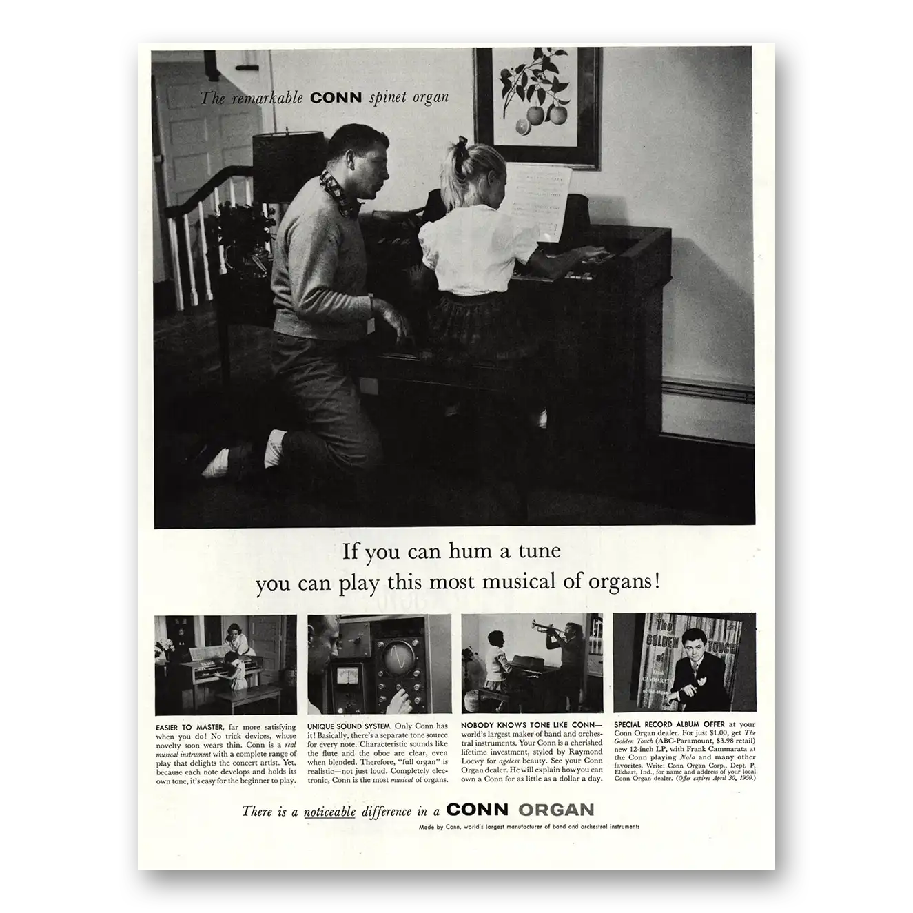 1960 Conn Organ You Can Hum a Tune Vintage Magazine Print Ad