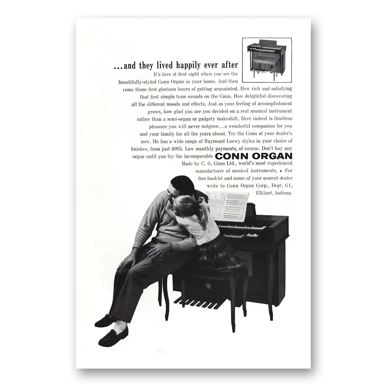 1960 Conn Organ Happily Ever After Hug Vintage Magazine Print Ad