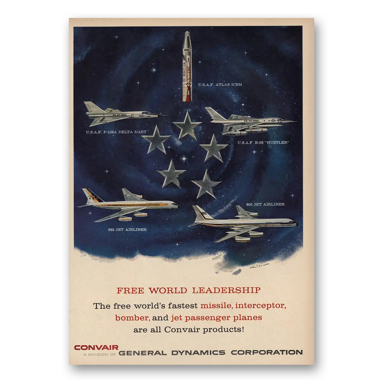 1960 General Dynamics Free World Leadership Vintage Magazine Print Ad