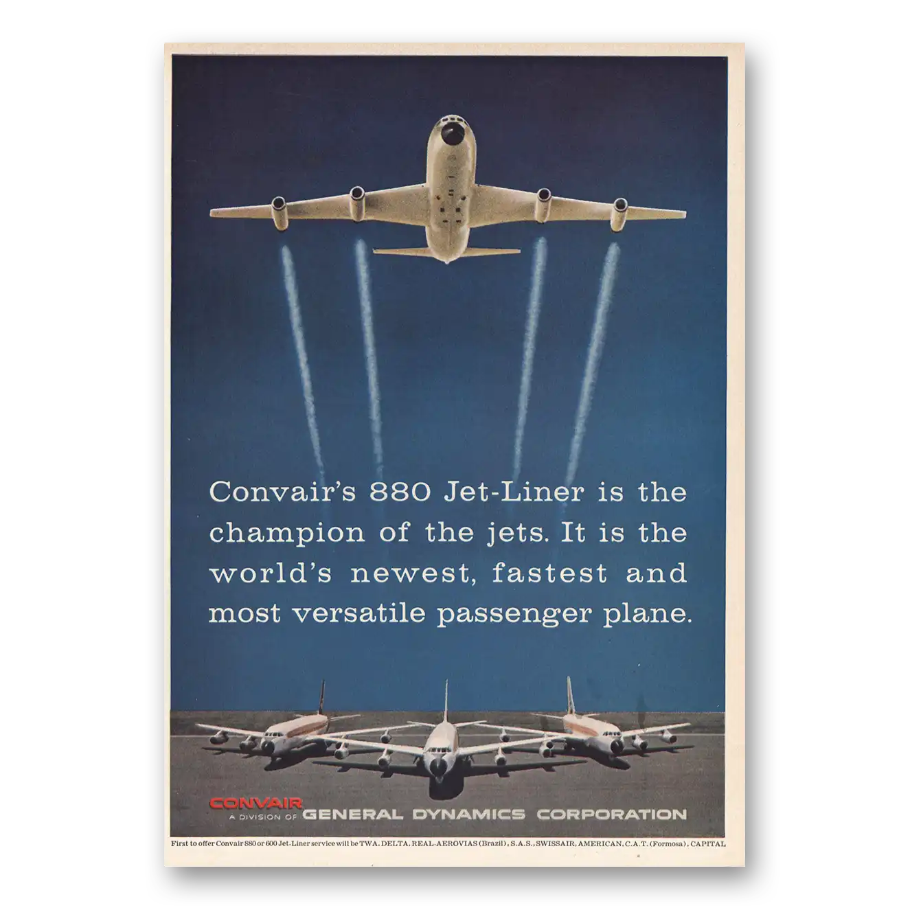 1960 Convair 880 Jet Liner Vintage Magazine Print Ad