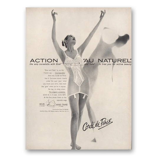 1960 Corde de Parie Corsette Action Au Naturel Vintage Magazine Print Ad