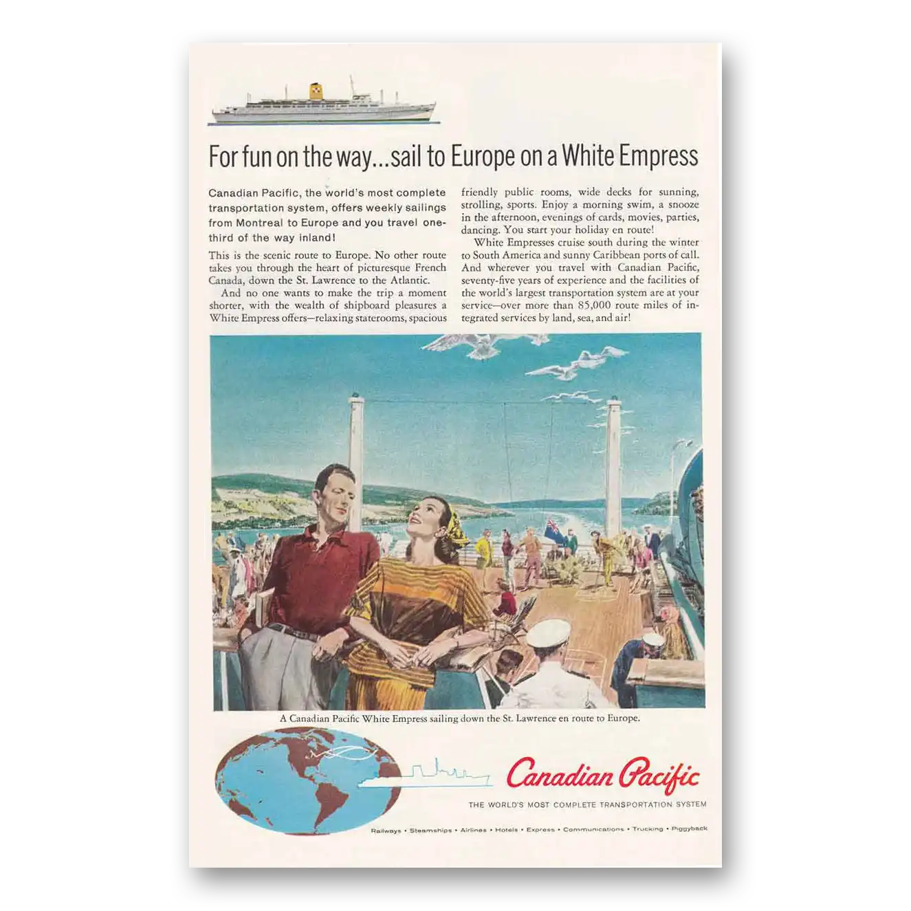 1960 Canadian Pacific For Fun on the Way White Empress Vintage Magazine Print Ad