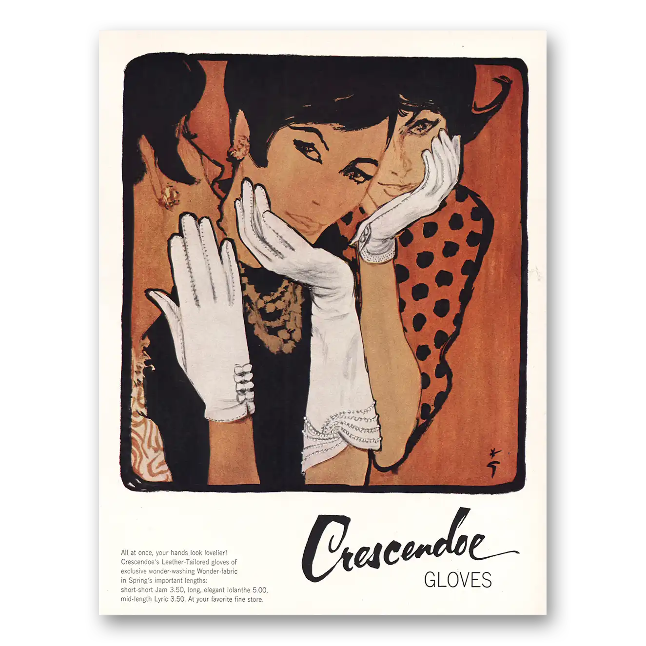 1960 Crescendoe Gloves Your Hands Look Lovelier Vintage Magazine Print Ad