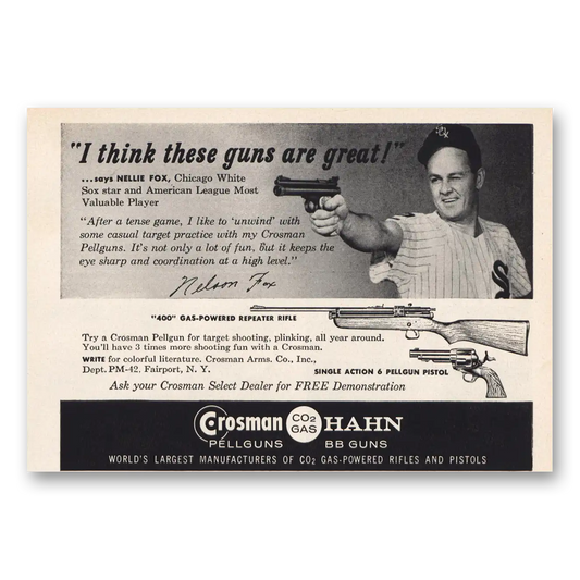 1960 Crosman I Think Guns Are Great Nellie Fox Vintage Magazine Print Ad