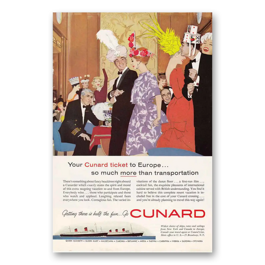 1960 Cunard Costume Party Your Cunard Ticket to Europe Vintage Magazine Print Ad