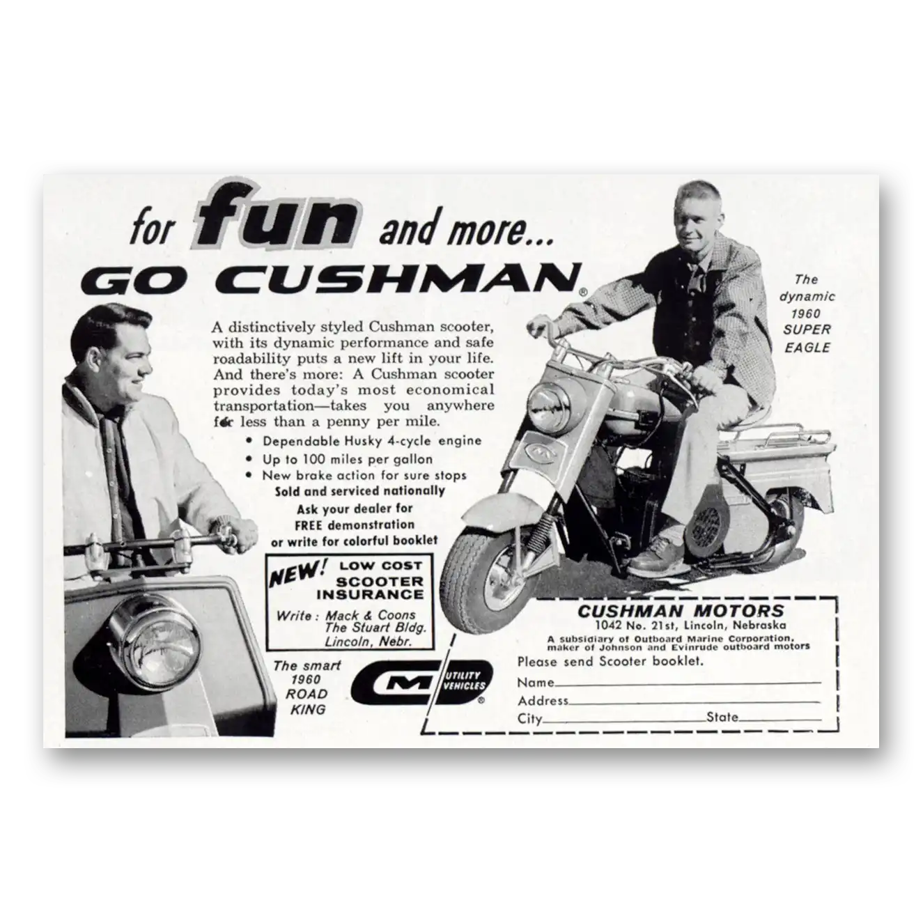 1960 Cushman Super Eagle For Fun and More Vintage Magazine Print Ad