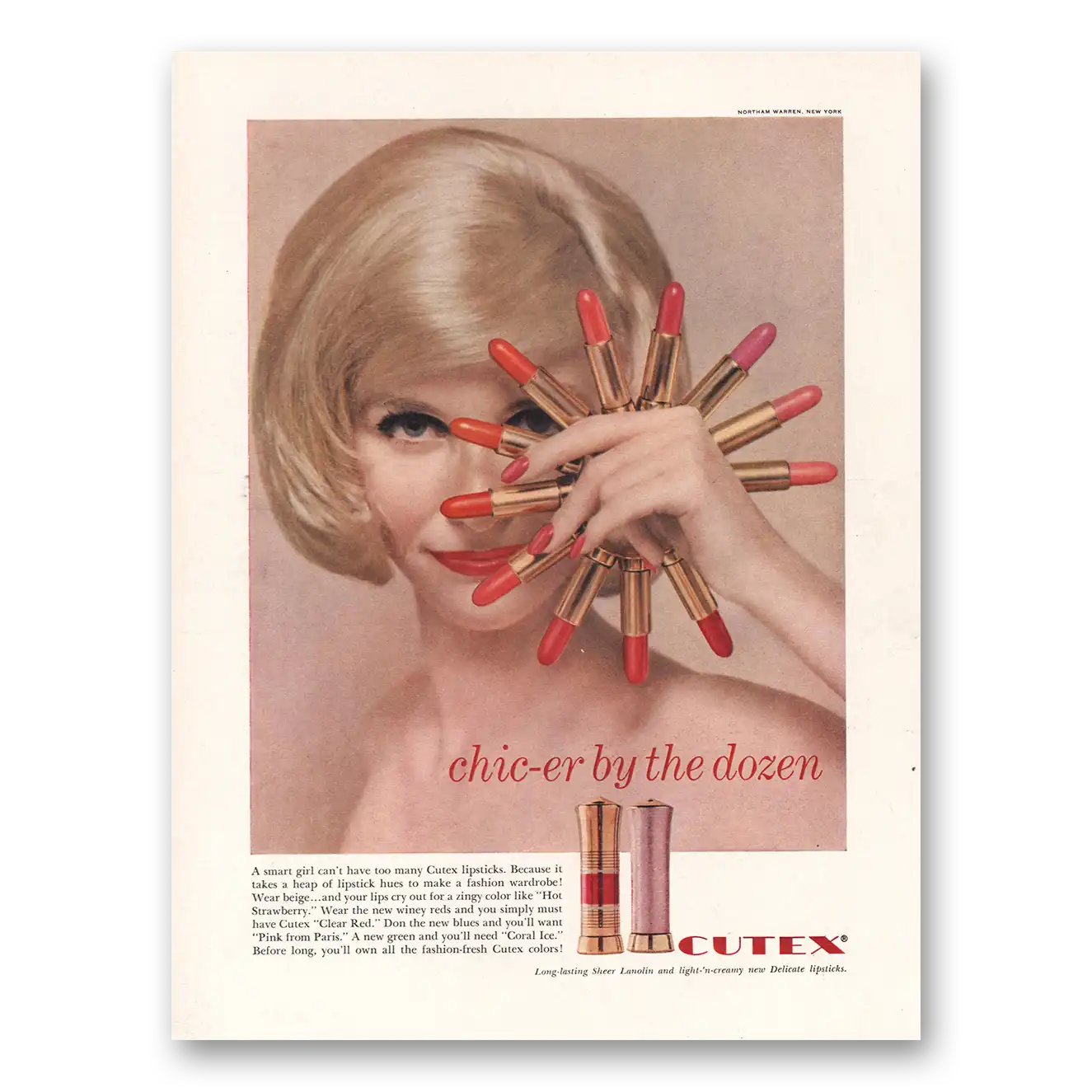 1960 Cutex Lipstick Chic er By the Dozen Vintage Magazine Print Ad