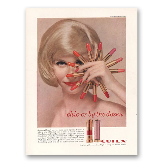 1960 Cutex Lipstick Chic er By the Dozen Vintage Magazine Print Ad