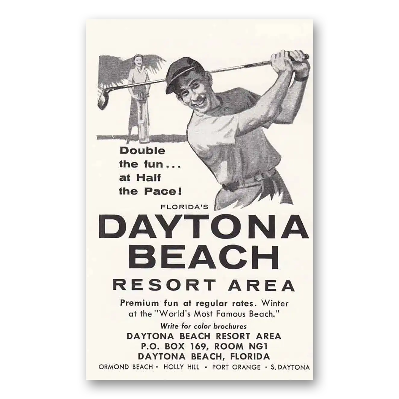 1960 Daytona Beach Florida Double the Fun Golf Vintage Magazine Print Ad