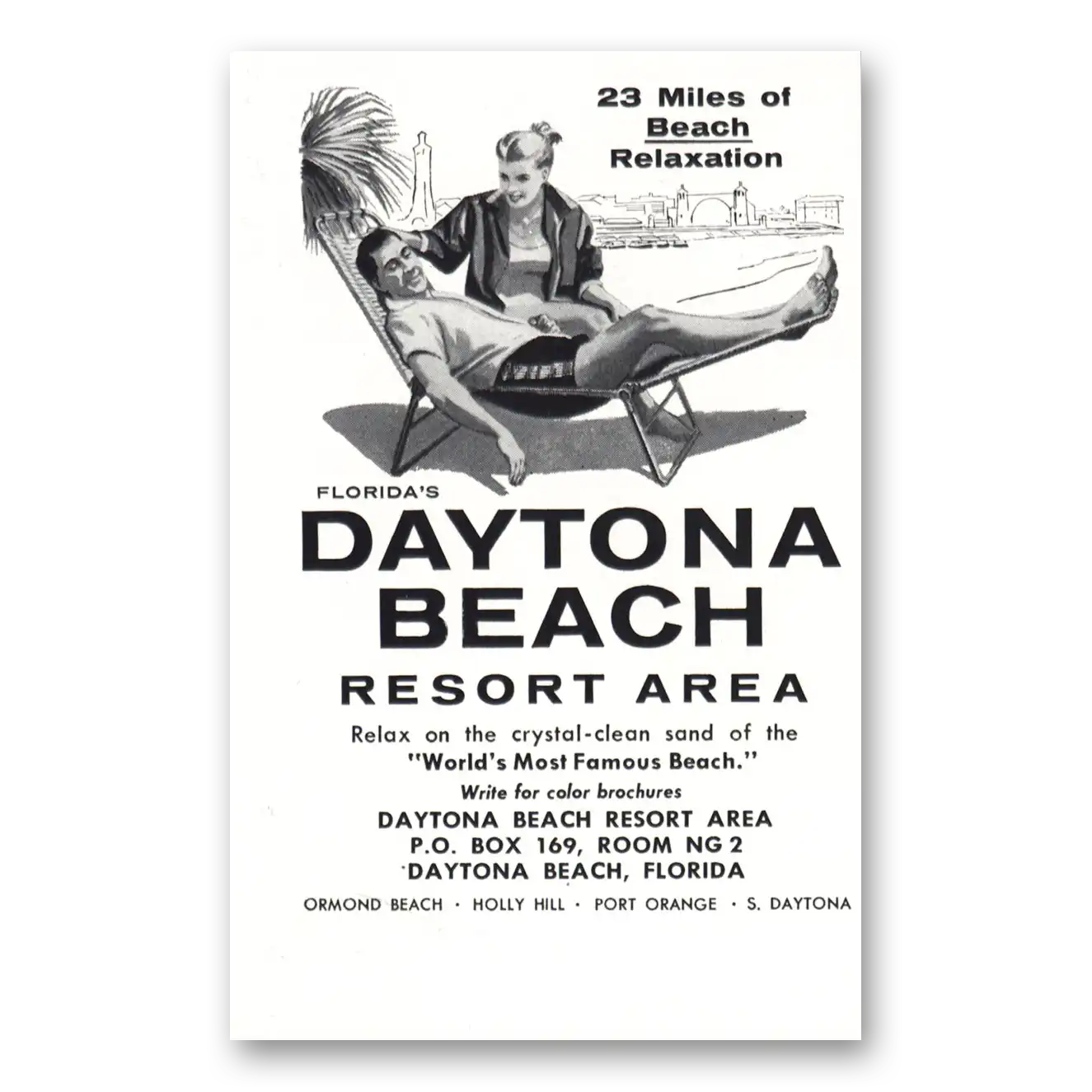 1960 Daytona Beach Florida 23 Miles Beach Relaxation Vintage Magazine Print Ad