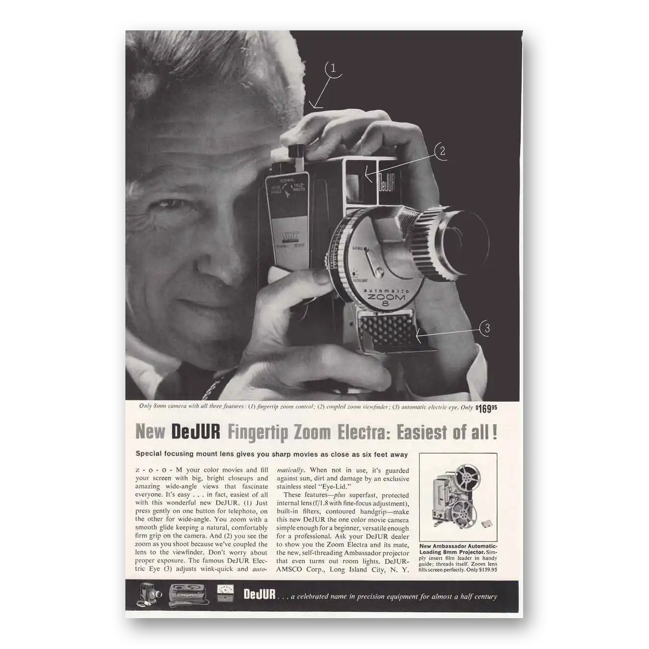 1960 DeJur Camera Fingertip Zoom Vintage Magazine Print Ad